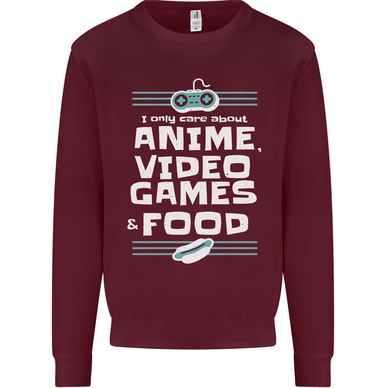 Anime Video Games & Food Funny Mens Sweatshirt Jumper Maroon
