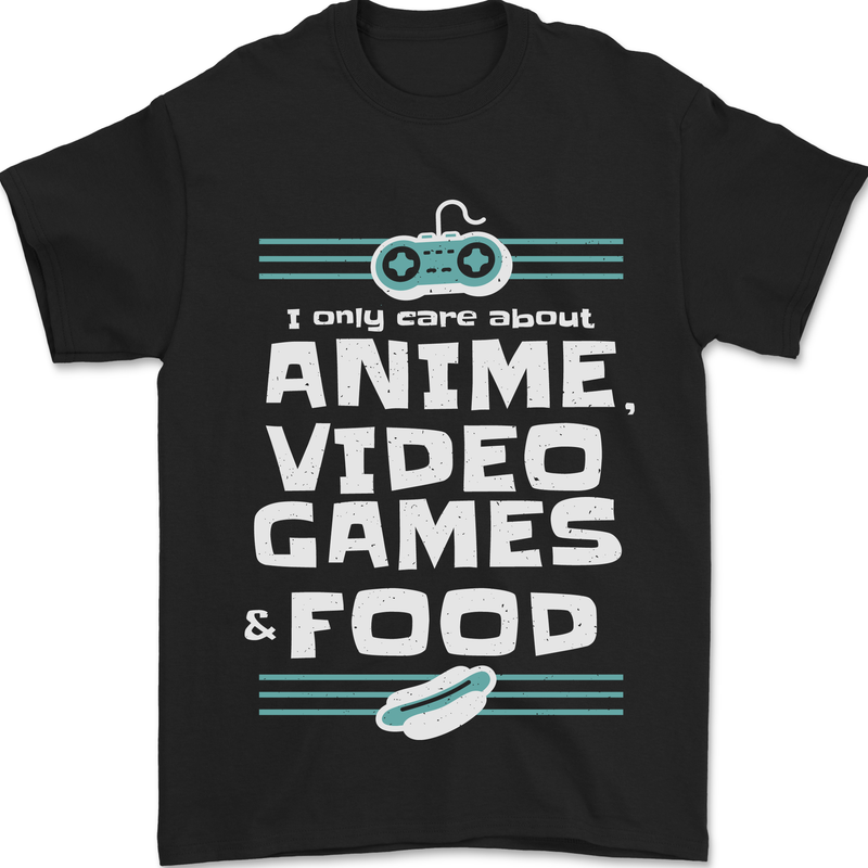 Anime Video Games & Food Funny Mens T-Shirt 100% Cotton Black