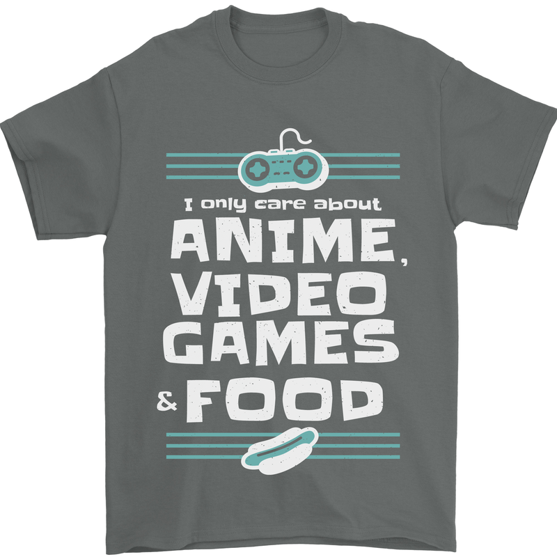 Anime Video Games & Food Funny Mens T-Shirt 100% Cotton Charcoal