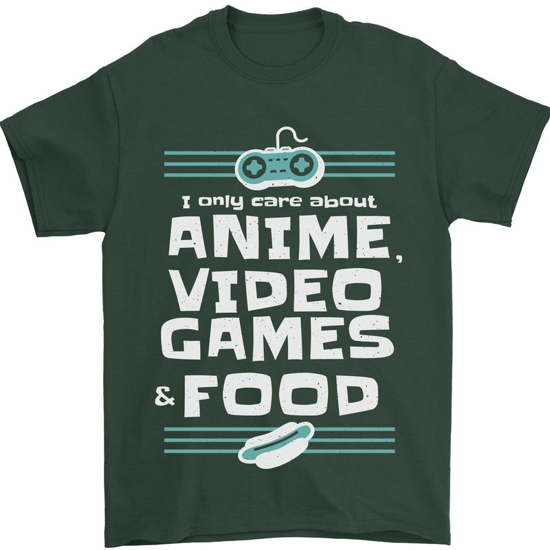 Anime Video Games & Food Funny Mens T-Shirt 100% Cotton Forest Green