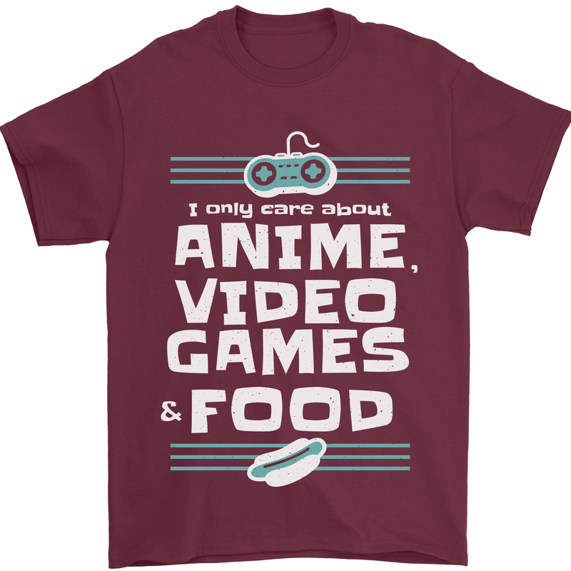Anime Video Games & Food Funny Mens T-Shirt 100% Cotton Maroon