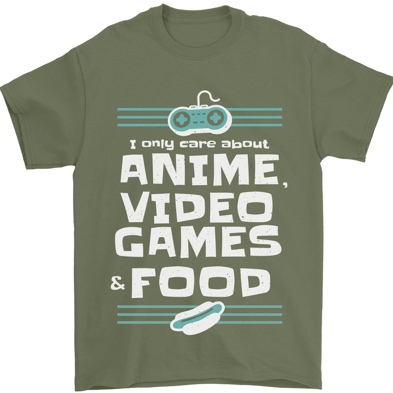 Anime Video Games & Food Funny Mens T-Shirt 100% Cotton Military Green