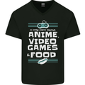 Anime Video Games & Food Funny Mens V-Neck Cotton T-Shirt Black