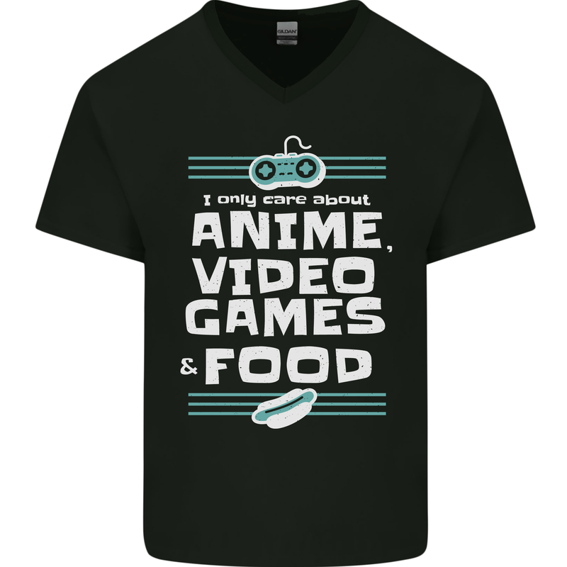 Anime Video Games & Food Funny Mens V-Neck Cotton T-Shirt Black