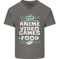Anime Video Games & Food Funny Mens V-Neck Cotton T-Shirt Charcoal