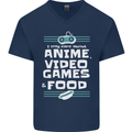 Anime Video Games & Food Funny Mens V-Neck Cotton T-Shirt Navy Blue