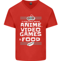 Anime Video Games & Food Funny Mens V-Neck Cotton T-Shirt Red
