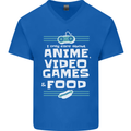 Anime Video Games & Food Funny Mens V-Neck Cotton T-Shirt Royal Blue