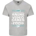 Anime Video Games & Food Funny Mens V-Neck Cotton T-Shirt Sports Grey