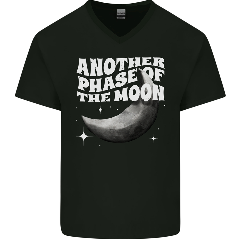 Another Phase of the Moon Lunar Mens V-Neck Cotton T-Shirt Black