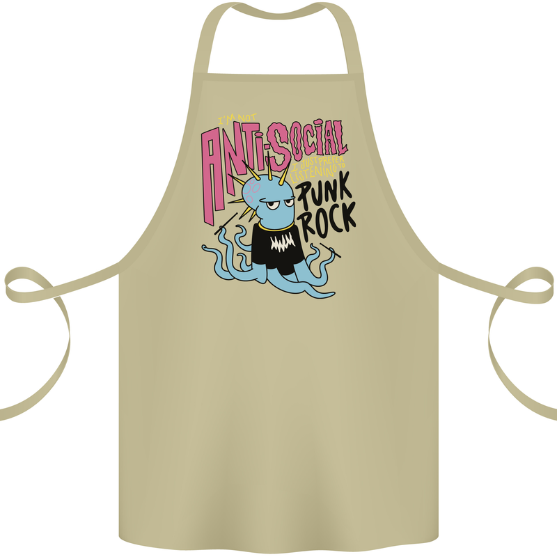 Anti Social Punk Rock Skinhead Octopus Cotton Apron 100% Organic Khaki