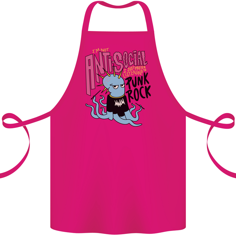 Anti Social Punk Rock Skinhead Octopus Cotton Apron 100% Organic Pink