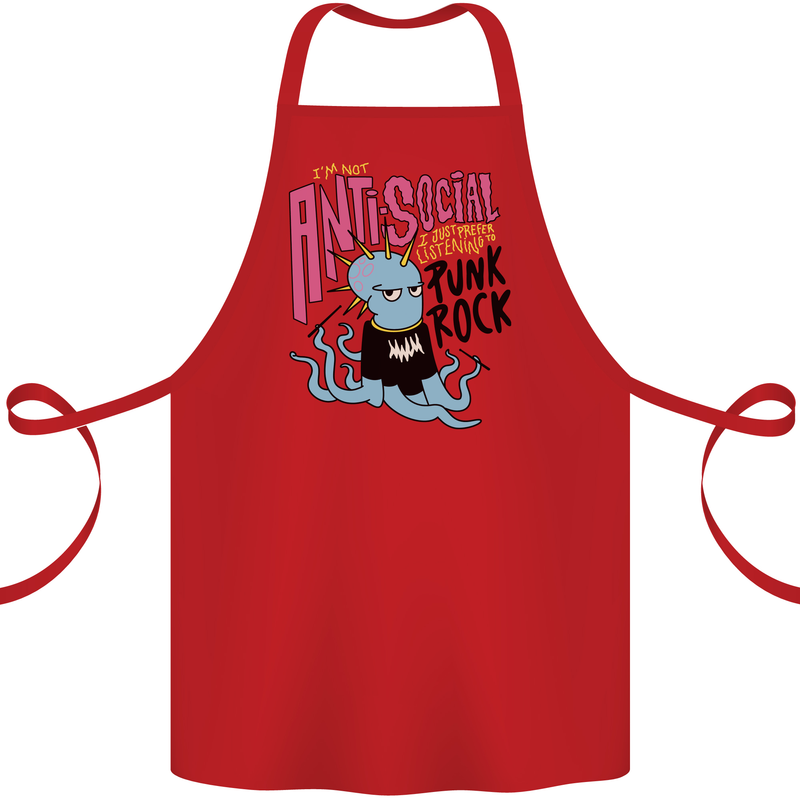 Anti Social Punk Rock Skinhead Octopus Cotton Apron 100% Organic Red