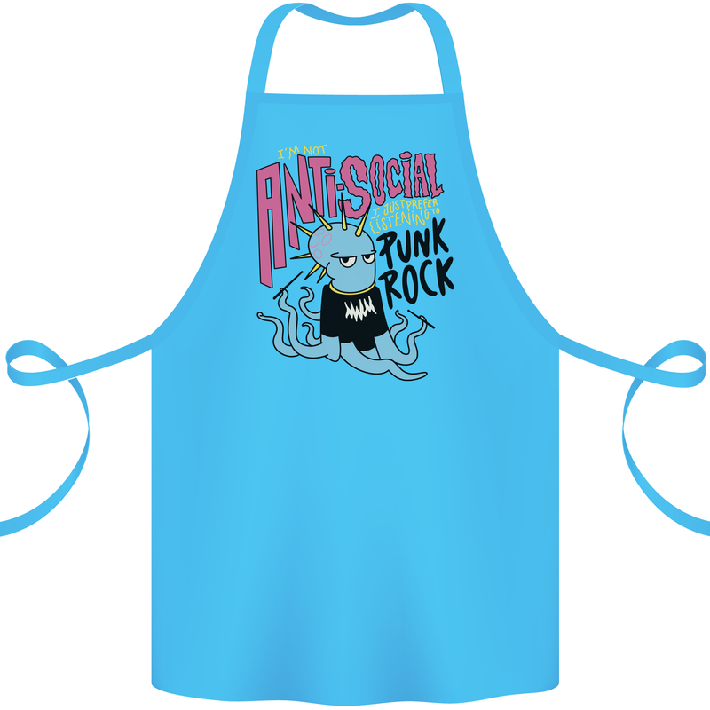 Anti Social Punk Rock Skinhead Octopus Cotton Apron 100% Organic Turquoise