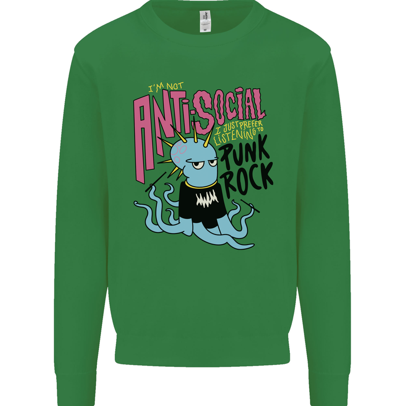 Anti Social Punk Rock Skinhead Octopus Kids Sweatshirt Jumper Irish Green