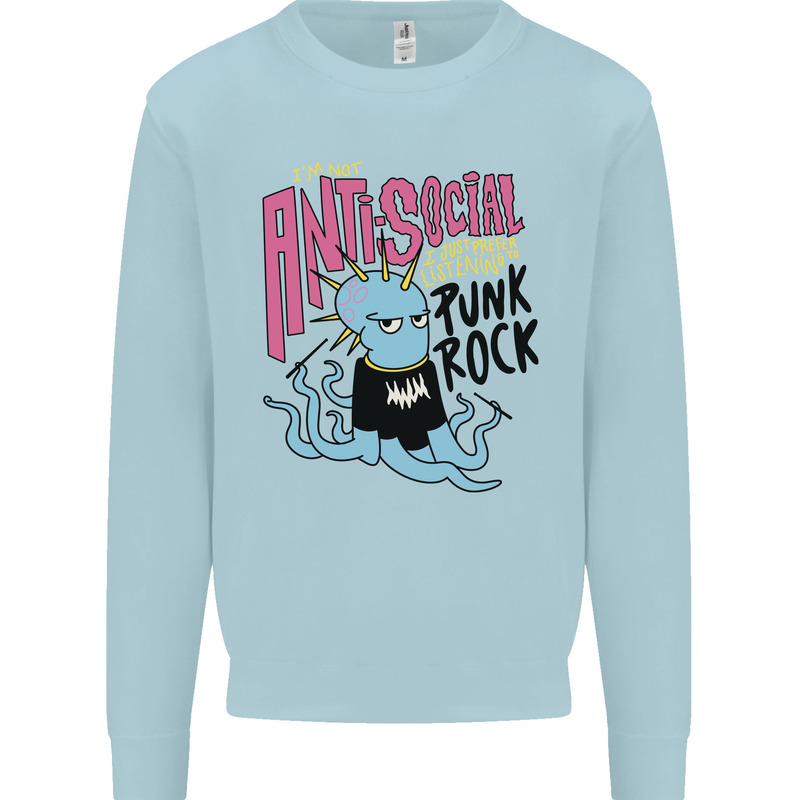 Anti Social Punk Rock Skinhead Octopus Kids Sweatshirt Jumper Light Blue