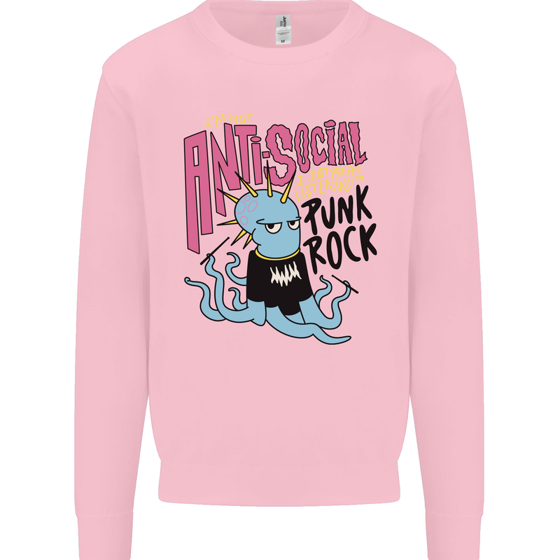 Anti Social Punk Rock Skinhead Octopus Kids Sweatshirt Jumper Light Pink