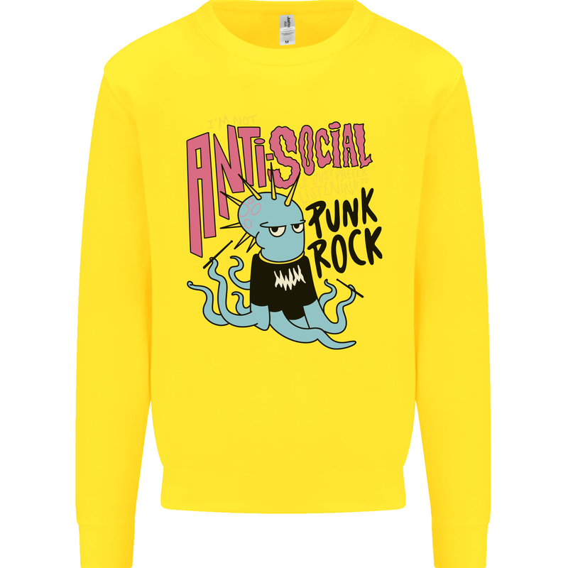 Anti Social Punk Rock Skinhead Octopus Kids Sweatshirt Jumper Yellow