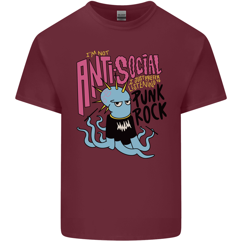 Anti Social Punk Rock Skinhead Octopus Mens Cotton T-Shirt Tee Top Maroon