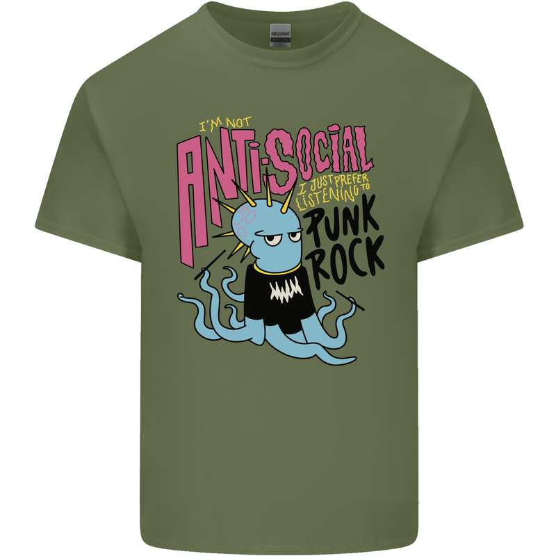 Anti Social Punk Rock Skinhead Octopus Mens Cotton T-Shirt Tee Top Military Green