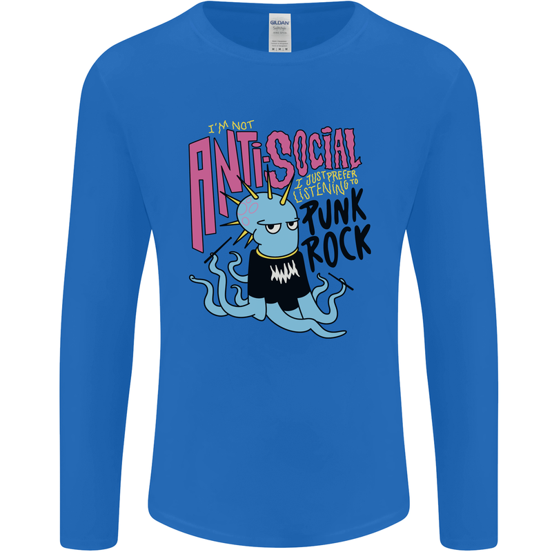 Anti Social Punk Rock Skinhead Octopus Mens Long Sleeve T-Shirt Royal Blue