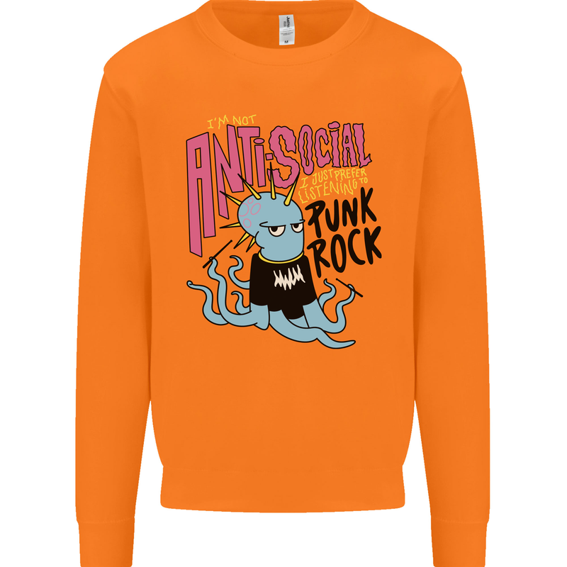 Anti Social Punk Rock Skinhead Octopus Mens Sweatshirt Jumper Orange