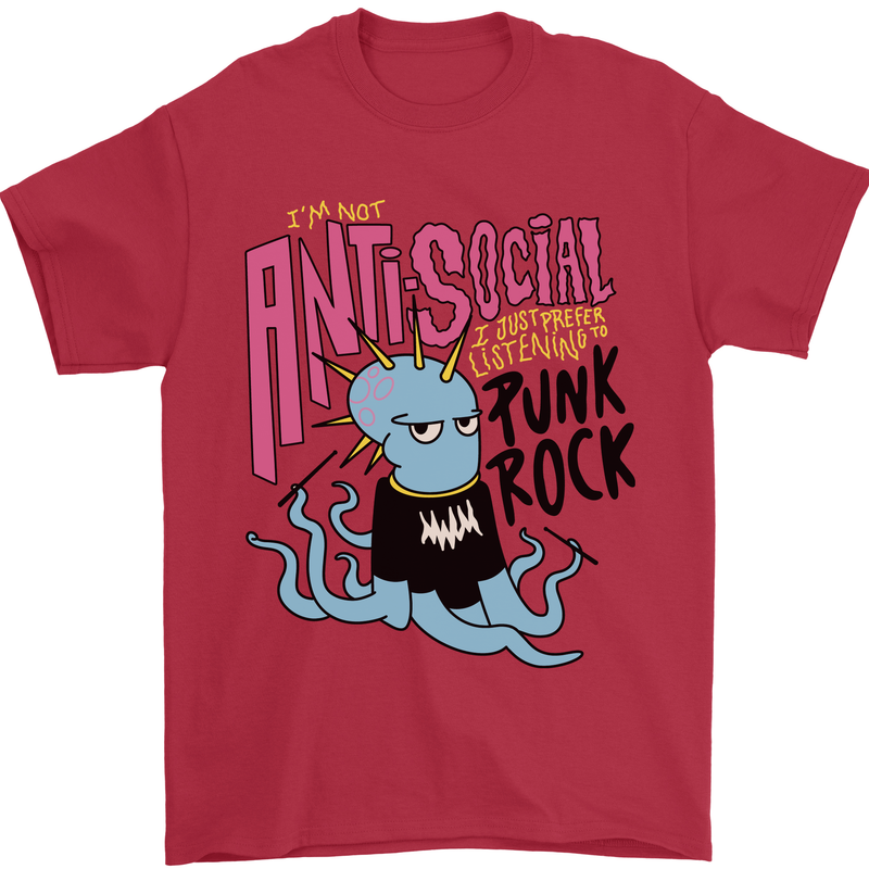 Anti Social Punk Rock Skinhead Octopus Mens T-Shirt 100% Cotton Red