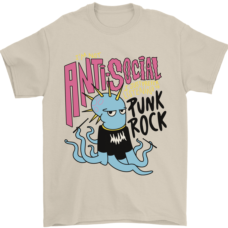 Anti Social Punk Rock Skinhead Octopus Mens T-Shirt 100% Cotton Sand