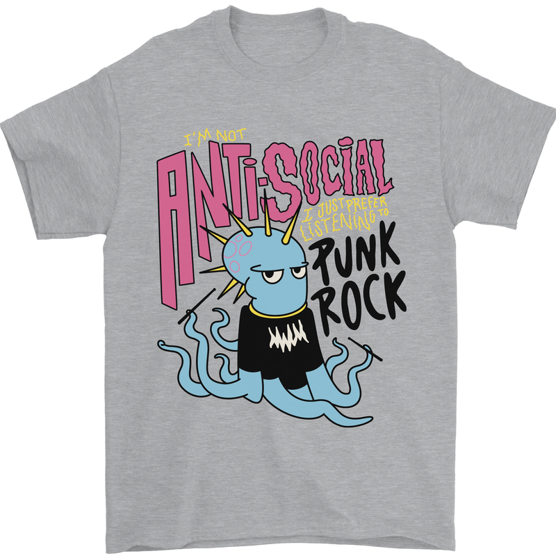 Anti Social Punk Rock Skinhead Octopus Mens T-Shirt 100% Cotton Sports Grey