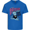 Anti Social Punk Rock Skinhead Octopus Mens V-Neck Cotton T-Shirt Royal Blue
