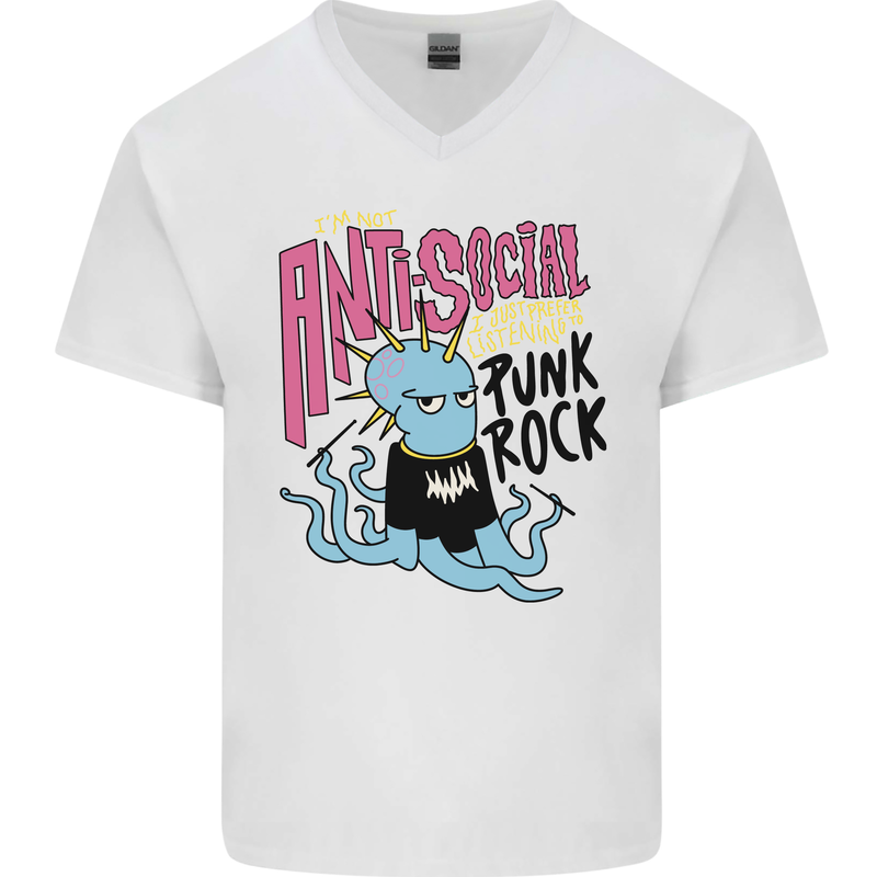 Anti Social Punk Rock Skinhead Octopus Mens V-Neck Cotton T-Shirt White