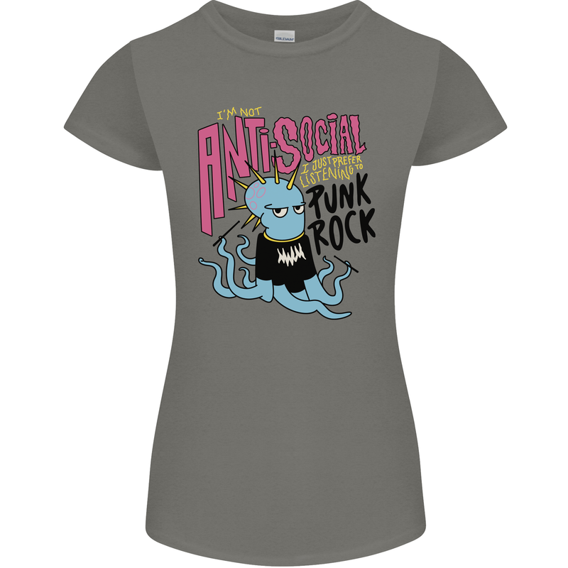 Anti Social Punk Rock Skinhead Octopus Womens Petite Cut T-Shirt Charcoal