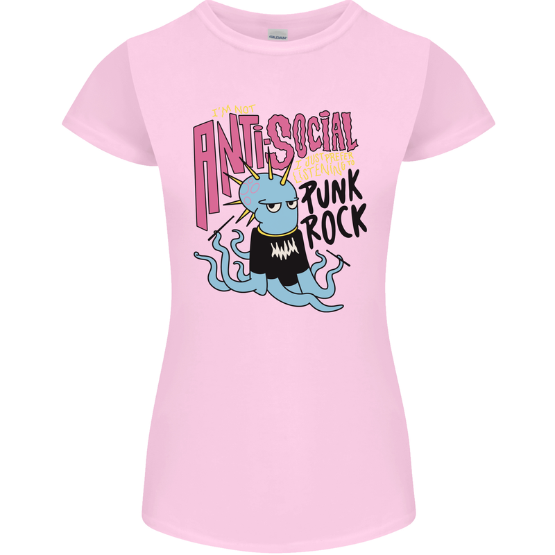 Anti Social Punk Rock Skinhead Octopus Womens Petite Cut T-Shirt Light Pink