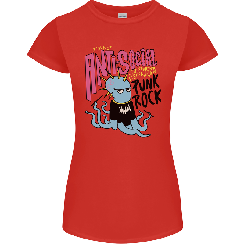 Anti Social Punk Rock Skinhead Octopus Womens Petite Cut T-Shirt Red