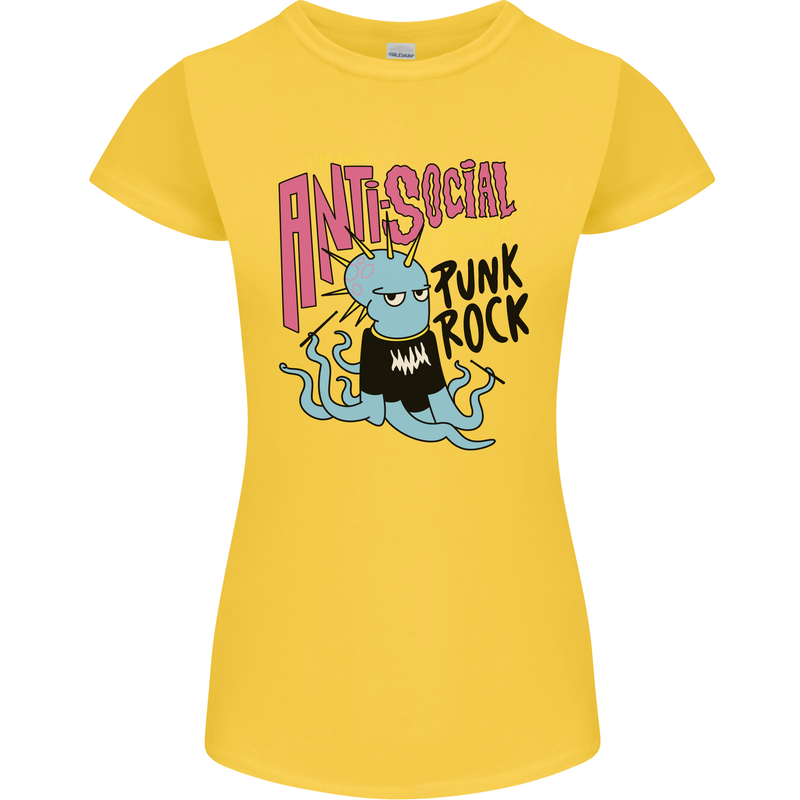 Anti Social Punk Rock Skinhead Octopus Womens Petite Cut T-Shirt Yellow