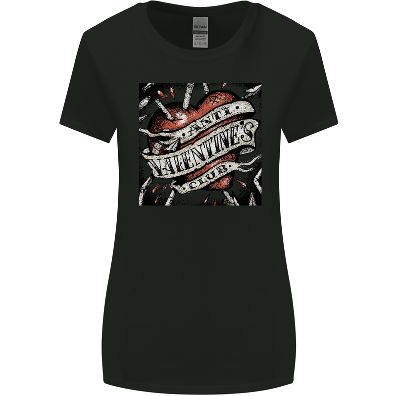 Anti Valentines Club Heart Singles Day Womens Wider Cut T-Shirt Black