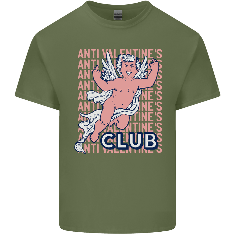 Anti Valentines Day Club Mens Cotton T-Shirt Tee Top Military Green