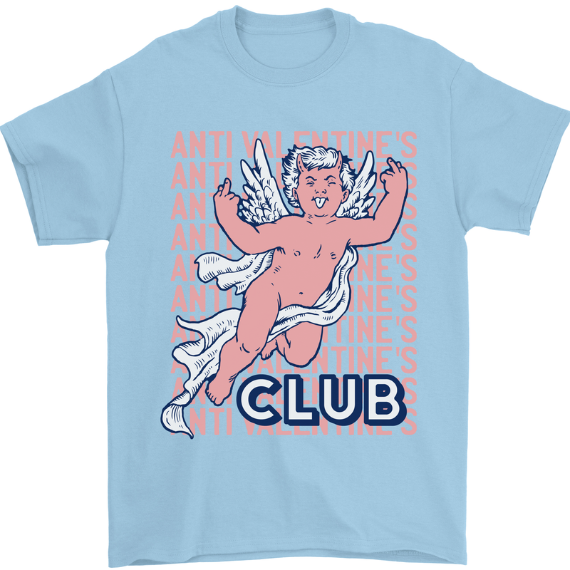 Anti Valentines Day Club Mens T-Shirt 100% Cotton Light Blue
