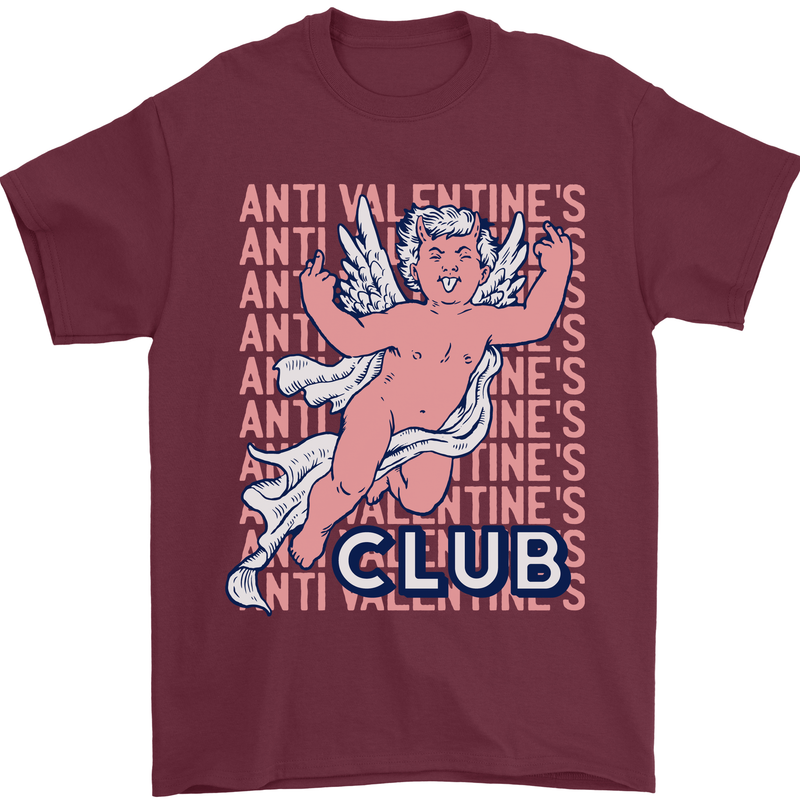Anti Valentines Day Club Mens T-Shirt 100% Cotton Maroon