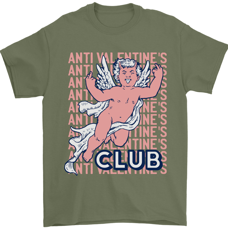 Anti Valentines Day Club Mens T-Shirt 100% Cotton Military Green