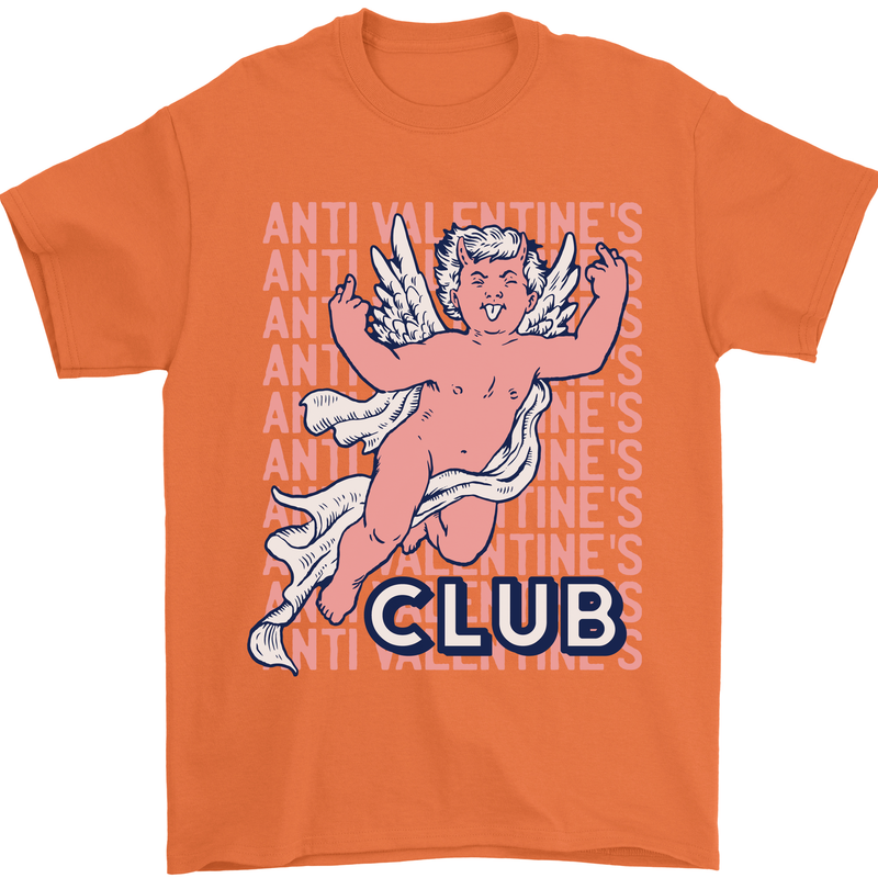 Anti Valentines Day Club Mens T-Shirt 100% Cotton Orange