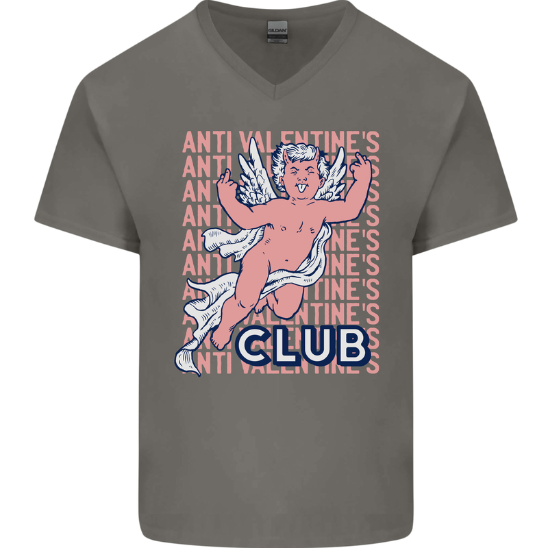 Anti Valentines Day Club Mens V-Neck Cotton T-Shirt Charcoal