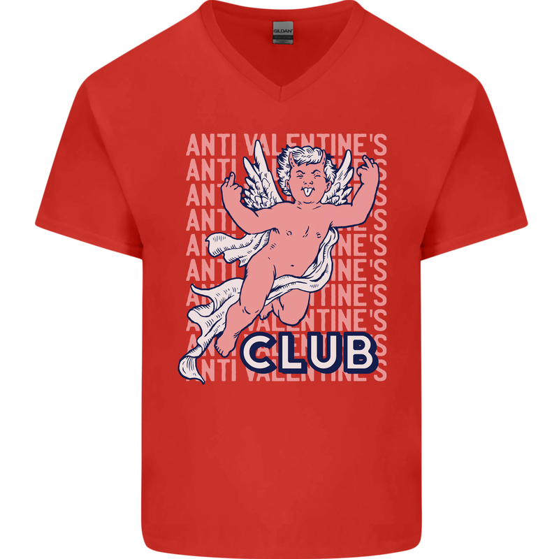 Anti Valentines Day Club Mens V-Neck Cotton T-Shirt Red