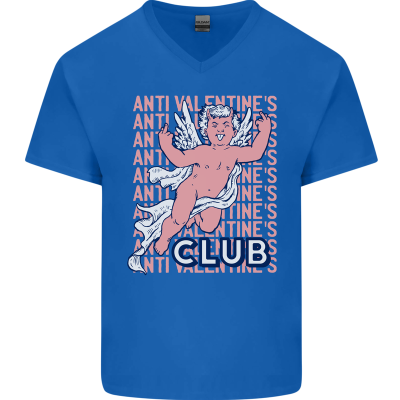 Anti Valentines Day Club Mens V-Neck Cotton T-Shirt Royal Blue