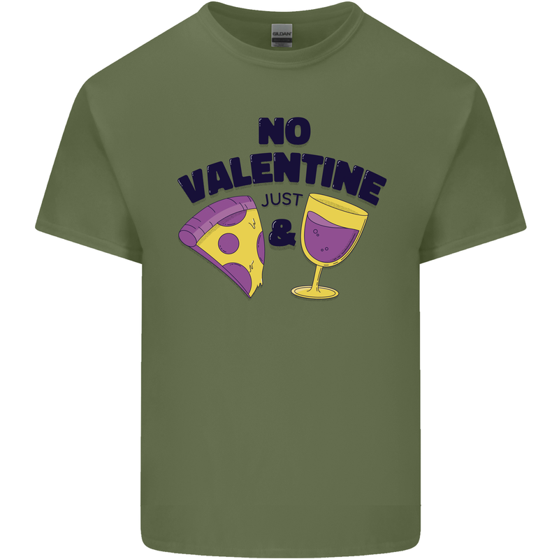 Anti Valentines Day Just Pizza & Wine Mens Cotton T-Shirt Tee Top Military Green