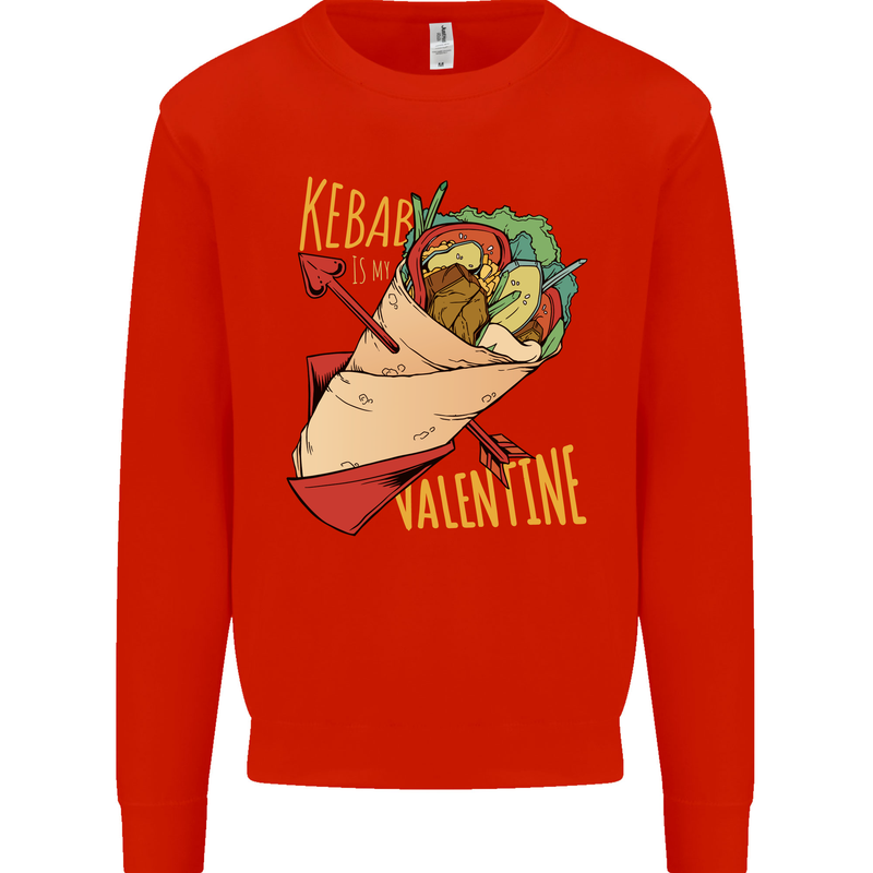 Anti Valentines Day Singles Day Kebab Mens Sweatshirt Jumper Bright Red
