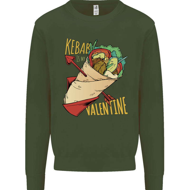 Anti Valentines Day Singles Day Kebab Mens Sweatshirt Jumper Forest Green