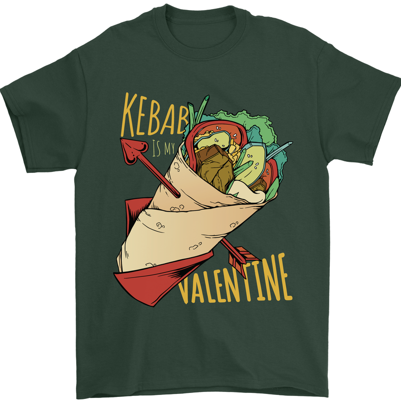 Anti Valentines Day Singles Day Kebab Mens T-Shirt 100% Cotton Forest Green