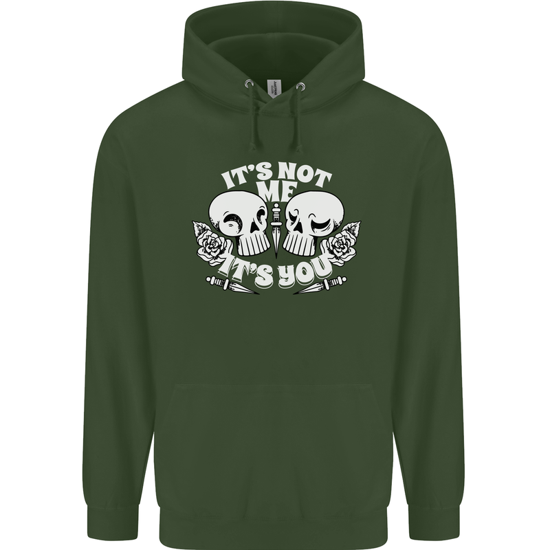 Anti Valentines Singles Day Skull Its Not Me Childrens Kids Hoodie Forest Green