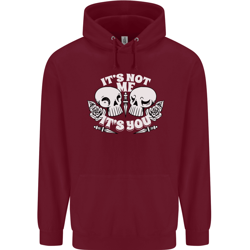 Anti Valentines Singles Day Skull Its Not Me Childrens Kids Hoodie Maroon